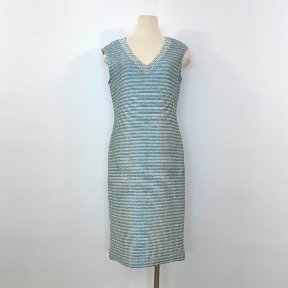 St. John Knit 2 Piece Set Striped Shimmery Embellished Dress and Cardigan 12 - Picture 7 of 15
